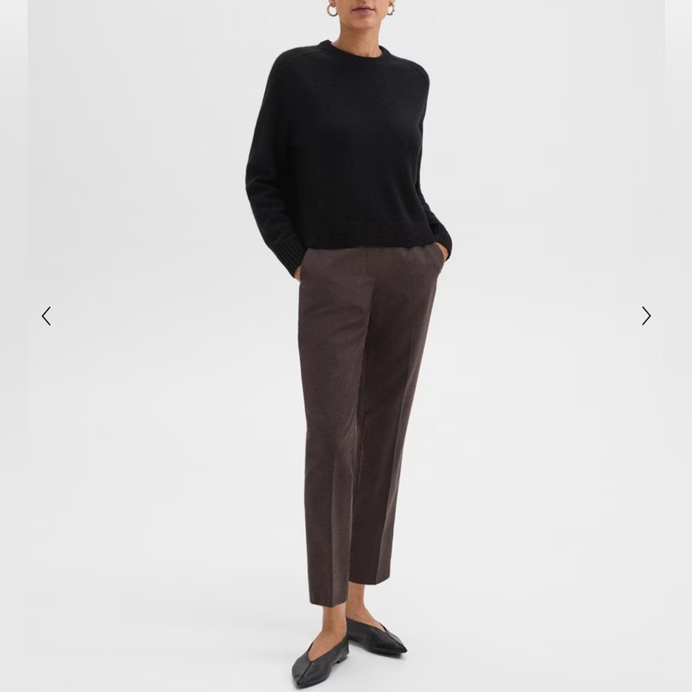 Theory Treeca Virgin Wool Flannel Cropped Pull-On Pants, Brown color, size 00